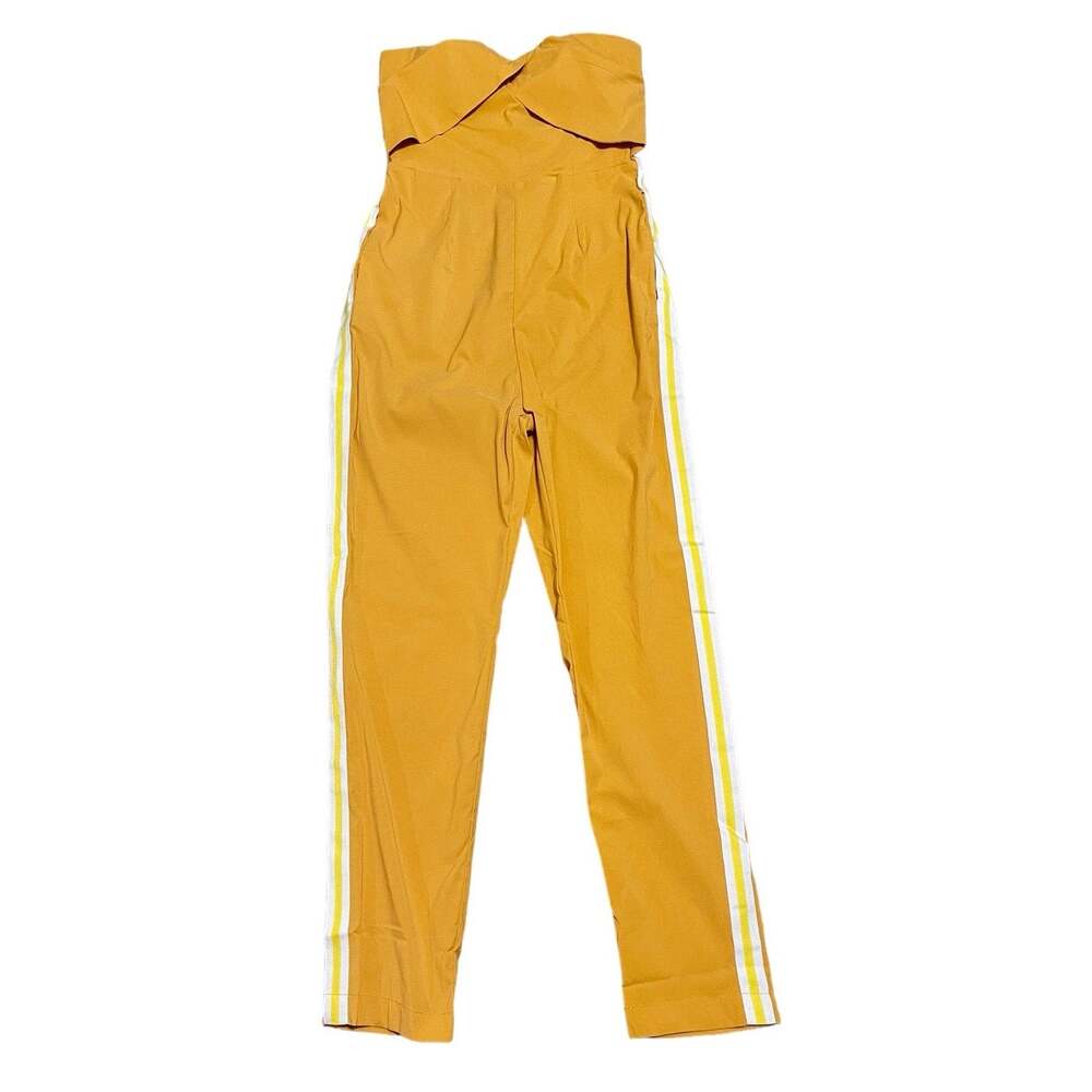 UNIQ Strapless Zipper Back Ankle Length Jumpsuit Romper Mustard Yellow Large NWT
